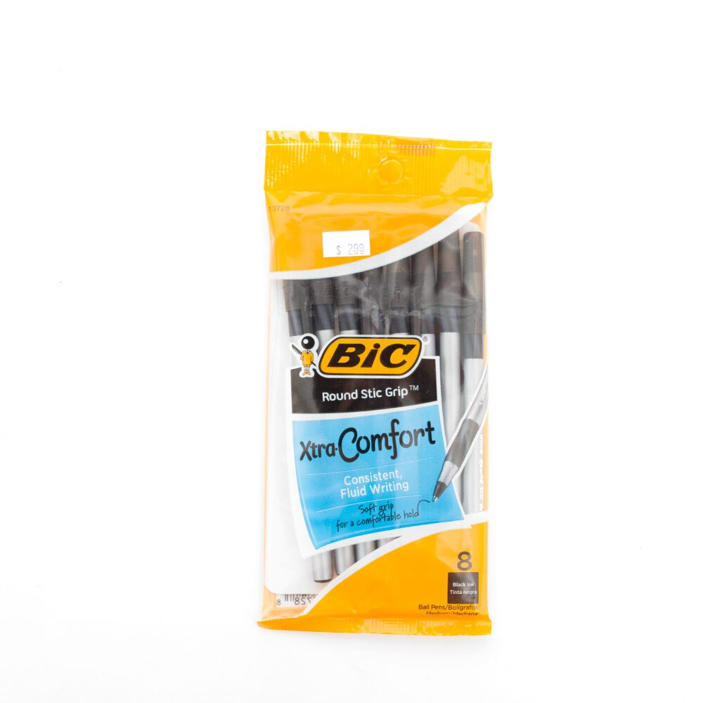 Bic, Pens, Art & School, Round, Stic Grip, 8 pack, 146308, Black